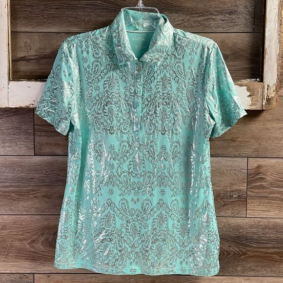 CORAL BAY GOLF Ladies Mint Green Silver Metallic Polo Style Shirt Size Medium - Picture 3 of 6